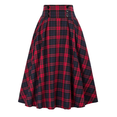 Ženska vintage plisirana karirana suknja jesen zima visokog struka korejskog stila elegantne midi suknje s ukrasom na gumbe suknja veće veličine