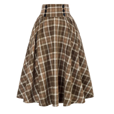 Ženska vintage plisirana karirana suknja jesen zima visokog struka korejskog stila elegantne midi suknje s ukrasom na gumbe suknja veće veličine