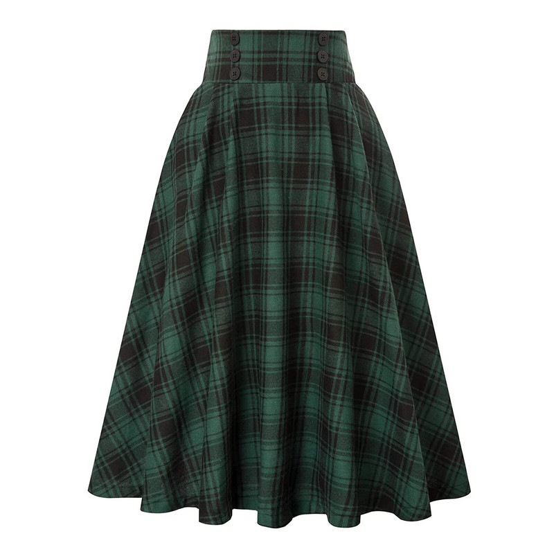 Ženska vintage plisirana karirana suknja jesen zima visokog struka korejskog stila elegantne midi suknje s ukrasom na gumbe suknja veće veličine
