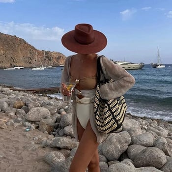 2024 New Color Block Cutout Shiny Texture One Piece μαγιό και Sarong Vacation μαγιό Γυναικεία ρούχα παραλίας Μαγιό