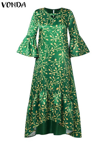 Μεγάλο μέγεθος 5XL VONDA Μακρύ Φόρεμα 2023 Γυναικείο Vintage φλοράλ με στάμπα Maxi Sundress Σέξι μανίκι με λαιμόκοψη φαρδύ βολάν με βολάν