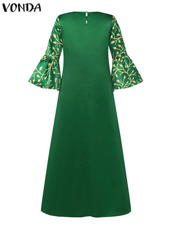 Плюс размер 5XL VONDA Дълга рокля 2023 Дамска ретро макси сарафан с флорални щампи Секси V-образно деколте с изпъкнал ръкав Свободна роба с волани