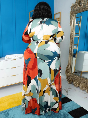 Wmstar Plus Size Φορέματα για Γυναικεία Flral Printed Fashion Μακρυμάνικο Μεγάλο Στρίφωμα Φθινοπωρινά ρούχα Φορέματα Maxi Χονδρική Dropshipping