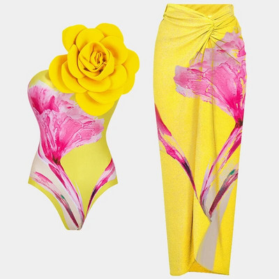 2024. gada jauns 3D Flower viens pleca viengabala peldkostīms sievietēm Peldkostīms ar svārkiem, peldkostīms Monokini Beach Bodysuit Beach Wear