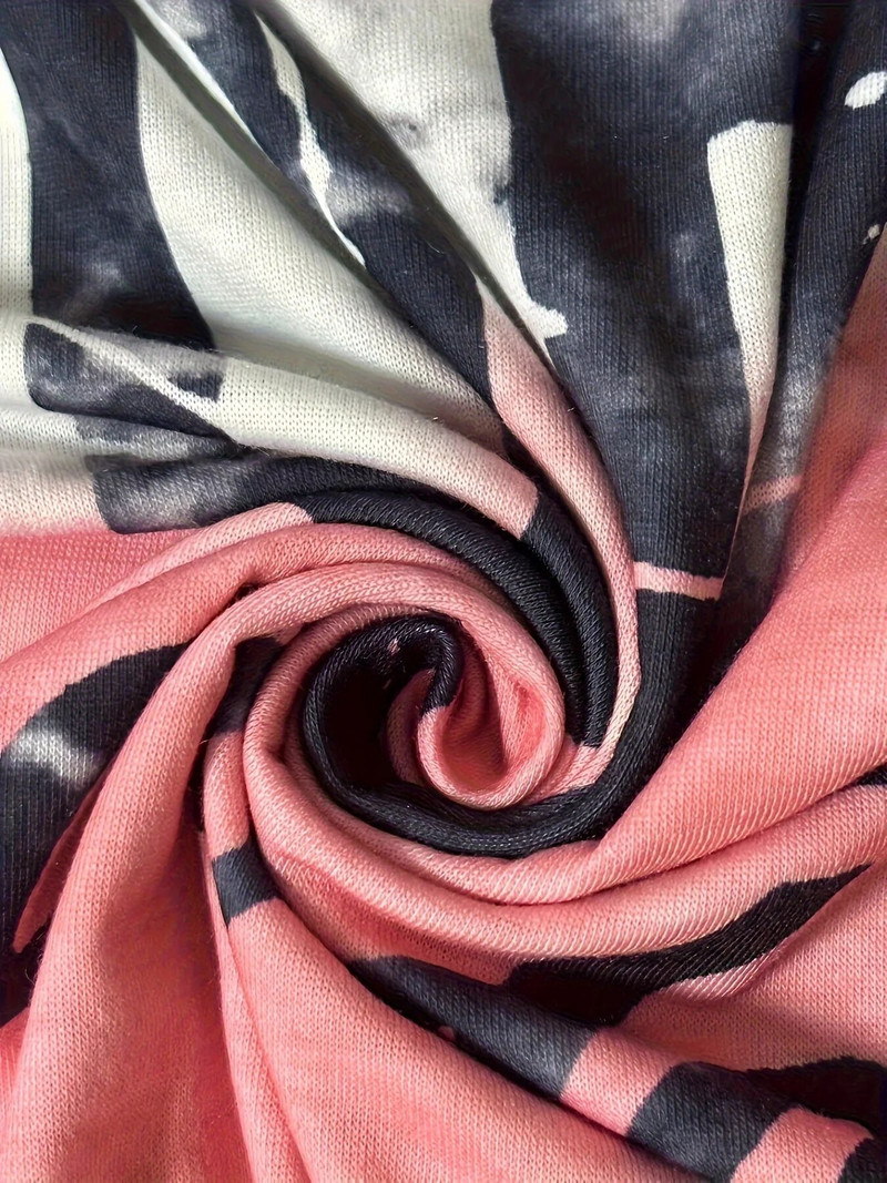 Lielizmēra burtu apdrukas tops Colorblock Crew Neck ar īsām piedurknēm, O kakla, Sieviešu Tkreklu topi brīvajam laikam, 2024. gada vasara