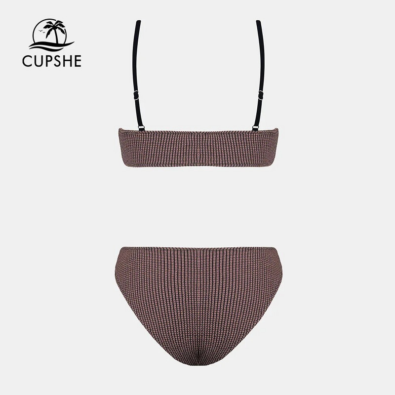 CUPSHE Bikini kompleti s rebrastim širokim izrezom srednjeg struka, kupaći kostimi za žene, seksi majica bez rukava, dvodijelna odjeća za plažu, kupaći kostimi za 2023.