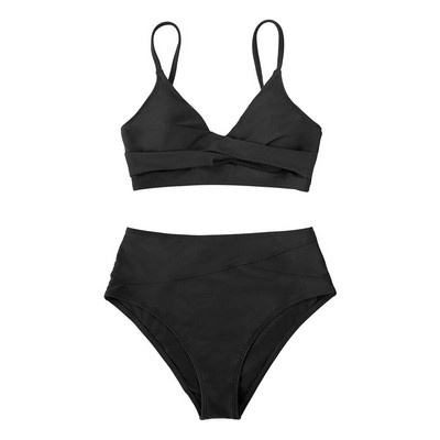 CUPSHE Seturi de bikini cu talie înaltă, negru, plin de răsucire