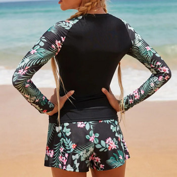 Дамски бански комплект Tankini Дамски бански костюми с дълги ръкави 2024 Сърф Спорт Басейн Плажно облекло Бански костюми от две части с къси панталони