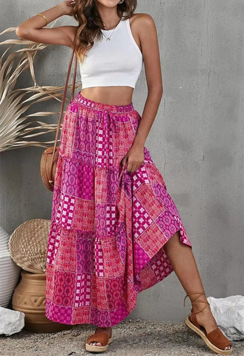 Νέες φούστες Boho Maxi 2023 με εκτύπωση με πλισέ μέχρι τον αστράγαλο Holiday Vestidos Summer Plus Size 5XL φούστα σε γραμμή Α