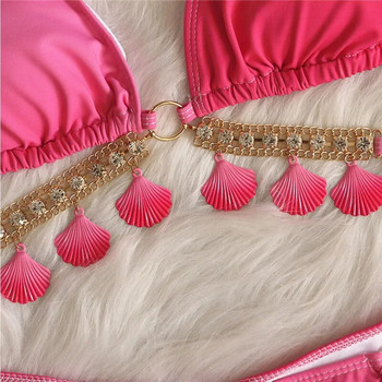 Розови секси бикини 2024 Бански костюм с кристали Дамски бански костюми Дамски Push Up бикини Плажни бански костюми Бански костюми Къпеща се в басейна