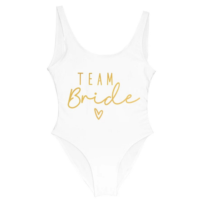 S-3XL Gold Print Team Bride vientisas maudymosi kostiumėlis Squad Moterų maudymosi kostiumėlis Bachelorette Party maudymosi kostiumėlis Summer Beatchwear maudymosi kostiumėlis