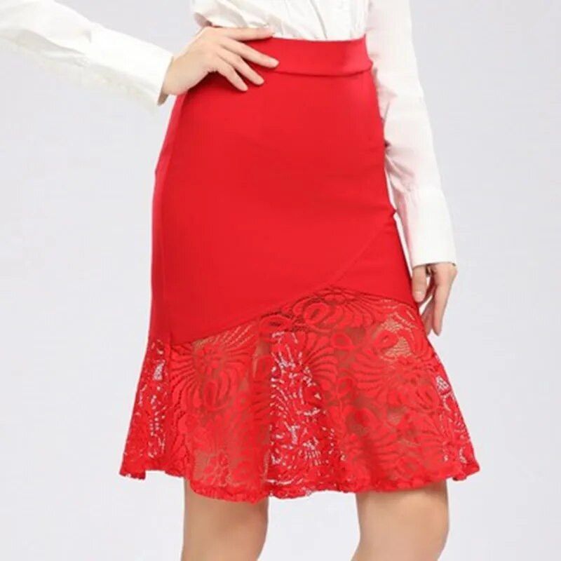 Plus Size S-5XL Γυναικείες φούστες δαντέλα OL Lotus Leaf Bodycon Stretch Ψηλόμεσο Πακέτο Φούστα ισχίου Γυναικείες φούστες με μολύβι