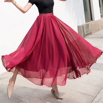 Модна корейска елегантна танцова пола черна червена жълта синя зелена лилава розова пола летни дамски поли дълга бохо плажна макси пола