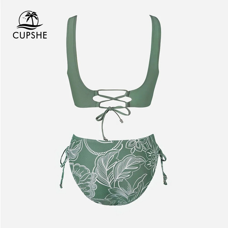 CUPSHE Lace Up Mid Waist Σετ μπικίνι Γυναικεία Σέξι με λαιμόκοψη Twist Two Pieces Μαγιό 2023