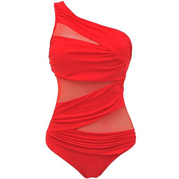 Μεγάλο μέγεθος Γυναικείο One Piece Mesh Επίδεσμος Μπικίνι Μαγιό One Shoulder Push Up Monokini Μαγιό Μαγιό XL XXL Beachwear Κόκκινο