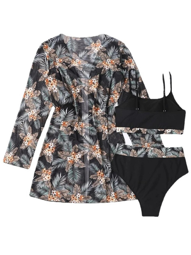 Popularno prodavani ženski bikini odijelo od 3 komada, crno/zeleno/crveni bikini kompleti s pokrivalima dugih rukava, visokokvalitetne veličine, male-XX velike