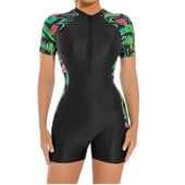 Ženski kupaći kostim kratkih rukava Rash Guard Neoprensko odijelo Cvjetni print Patent zatvarač Surfanje Ronjenje Plivački kombinezon Kupaći kostim Kupaći kostim