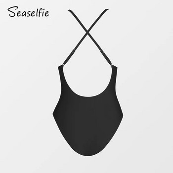 Ολόσωμο γυναικείο μαγιό SEASELFIE V-Wire Cross Back Μαύρο σέξι μαγιό Monokini 2023 Μαγιό παραλίας