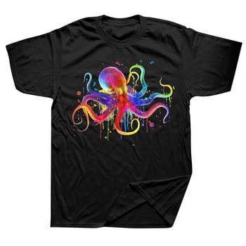 Αστεία Rainbow Octopus ψυχεδελικό πολύχρωμο μπλουζάκι με χταπόδι Ανδρικά γυναικεία μόδα Casual κοντομάνικο μπλουζάκι Unisex