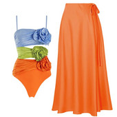 Trobojni bikini set s cvijetom, kupaći kostim visokog struka, seksi odijelo, odjeća za plažu, pokrivalo, 3 boje