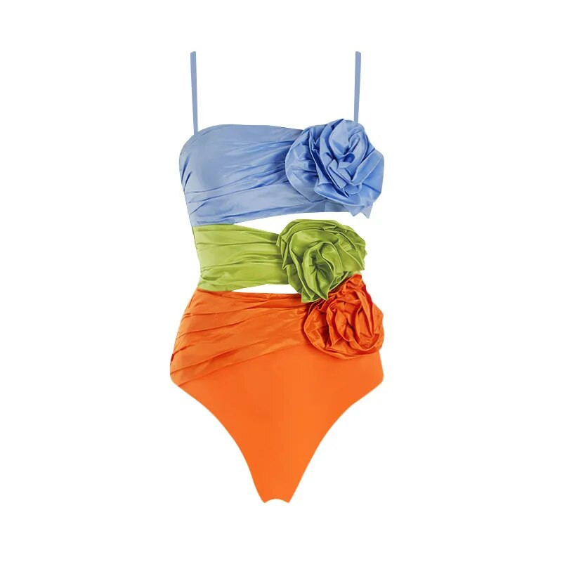 Trobojni bikini set s cvijetom, kupaći kostim visokog struka, seksi odijelo, odjeća za plažu, pokrivalo, 3 boje