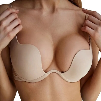 Femei Fahion AB Cup Lenjerie sexy Sutien fără spate Deep U Low Cut Push Up Sutien Costumul sexy pentru femei Bralette invizibil fără sudură