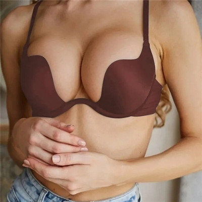 Femei Fahion AB Cup Lenjerie sexy Sutien fără spate Deep U Low Cut Push Up Sutien Costumul sexy pentru femei Bralette invizibil fără sudură