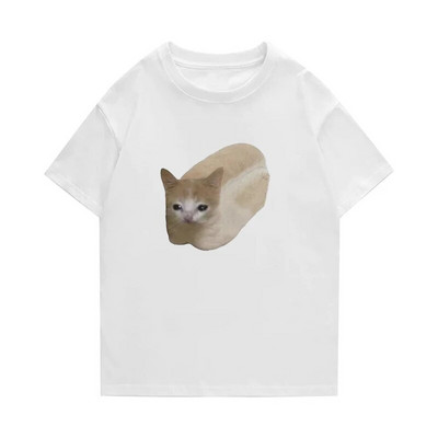 2023 New Summer Plus Size Femei Tricou Bumbac Bărbați meme Funny Tee Bread Cat Print TOP Fashion Leisure Haine Transport gratuit