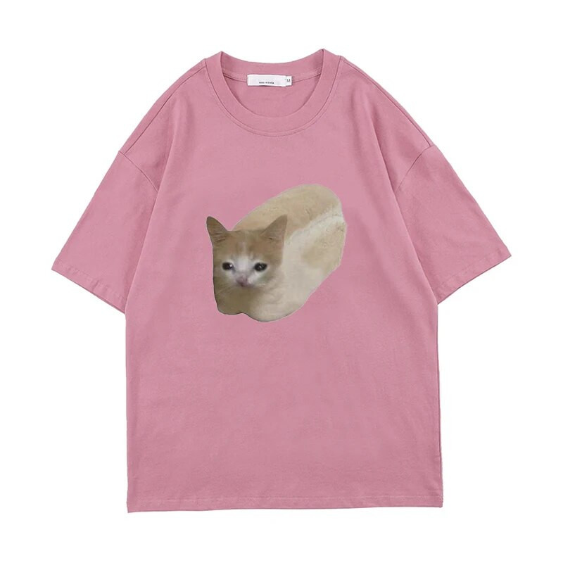 2023 New Summer Plus Size Femei Tricou Bumbac Bărbați meme Funny Tee Bread Cat Print TOP Fashion Leisure Haine Transport gratuit