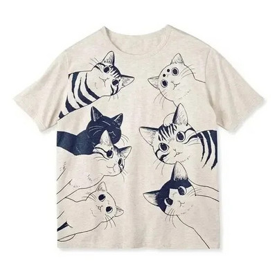Vintažiniai vasaros hiphopo Harajuku vintage Cat Print didelio dydžio marškinėliai gatvės trumpomis rankovėmis, laisvalaikio moteriški marškinėliai Y2k punk drabužiai