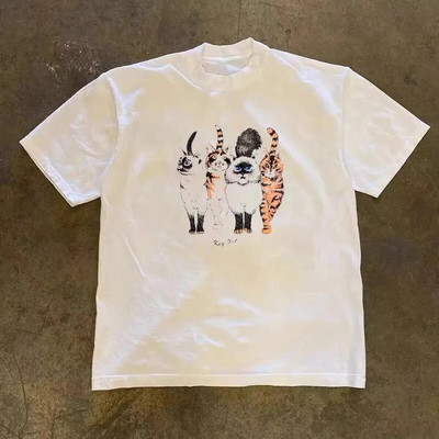 Vintage Ljetna Hip Hop Harajuku Vintage Cat Print Velika Majica Ulična Kratkih Rukava Ležerna Ženska T-Shirt Y2k Punk Odjeća