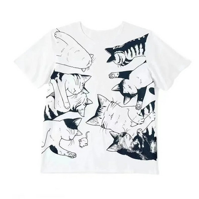 Vintage Ljetna Hip Hop Harajuku Vintage Cat Print Velika Majica Ulična Kratkih Rukava Ležerna Ženska T-Shirt Y2k Punk Odjeća