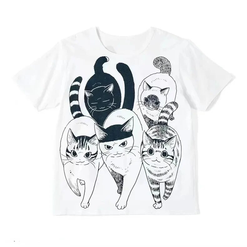 Vintage Ljetna Hip Hop Harajuku Vintage Cat Print Velika Majica Ulična Kratkih Rukava Ležerna Ženska T-Shirt Y2k Punk Odjeća