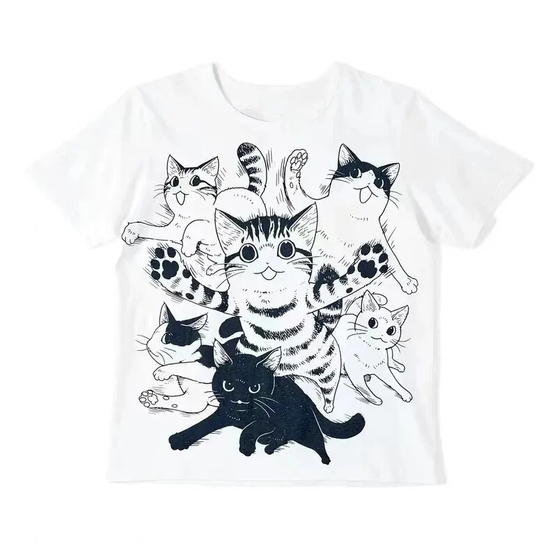 Vintage Ljetna Hip Hop Harajuku Vintage Cat Print Velika Majica Ulična Kratkih Rukava Ležerna Ženska T-Shirt Y2k Punk Odjeća