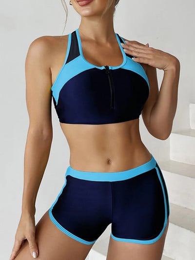 2024-es cipzáras bikini szett, kétrészes női fürdőruha rövidnadrággal Sport fürdőruha Női fürdőruha strandruha nyári