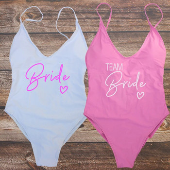 Секси подплатени едно парче от розово злато с печат TEAM Bride Swimwear Дамски плажни костюми за ергенско парти Плюс размер Бански костюми