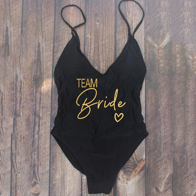 Szexi, párnázott, egyrészes rózsaarany nyomtatású TEAM menyasszonyi fürdőruha Női strandruha Legénybúcsú Nagy méretű fürdőruha fürdőruhák