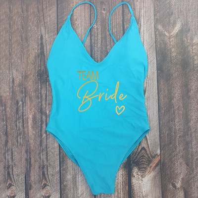 Szexi, párnázott, egyrészes rózsaarany nyomtatású TEAM menyasszonyi fürdőruha Női strandruha Legénybúcsú Nagy méretű fürdőruha fürdőruhák