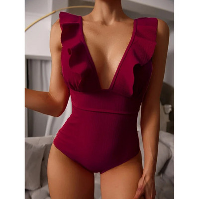 Szexi fodros fürdőruha, női, 2024-es Deep V egyrészes fürdőruha, női fürdőruha, női body, strandruházat, Monokini