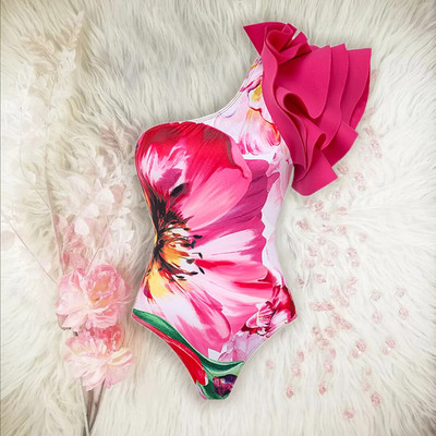 2024, novi jednodijelni kupaći kostim s volanima, seksi kupaći kostim dubokog V Ženski ženski kupaći kostim s printom, kupaći kostim s motivom ramena Monok