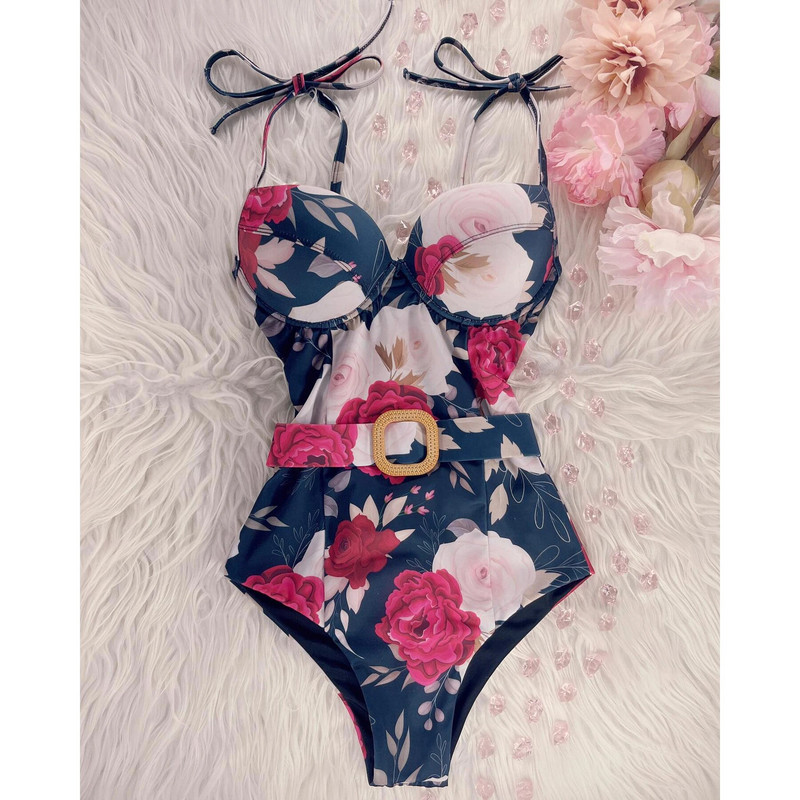 2024, novi jednodijelni kupaći kostim s volanima, seksi kupaći kostim dubokog V Ženski ženski kupaći kostim s printom, kupaći kostim s motivom ramena Monok