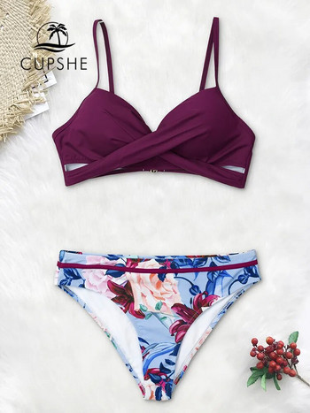 CUPSHE Комплекти бикини Push Up Floral Wrap Дамски секси прашки Бански костюми от две части 2023 г. Нови плажни бански костюми за момичета Бански костюми