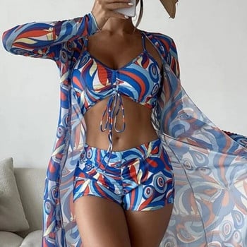 Summer print Μαγιό Tankini Σετ Γυναικεία μαγιό Push Up For Beach Φόρεμα τριών κομματιών Μαγιό πισίνας Γυναικείο μαγιό