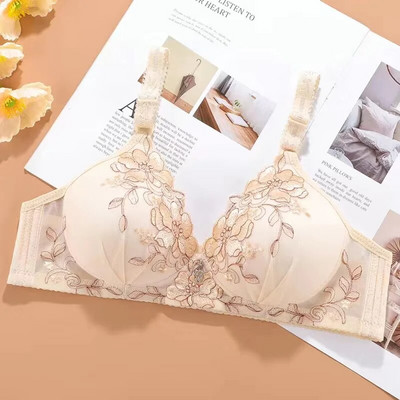 Sutiene moi fără cusături pentru femei Sutien subțire fără fir Push Up pentru sâni mici cu imprimeu vintage Lenjerie intima confortabilă Bralette Lenjerie sexy