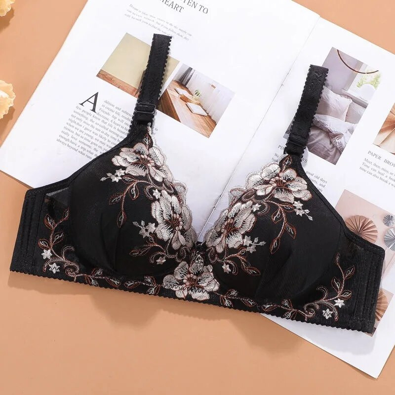 Sutiene moi fără cusături pentru femei Sutien subțire fără fir Push Up pentru sâni mici cu imprimeu vintage Lenjerie intima confortabilă Bralette Lenjerie sexy