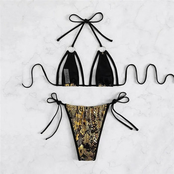 Секси змийски принт String Halter Micro Thong Bikinis Комплект бански костюми Бански костюм за жени 2023 Нови бикини Mujer Biquinis