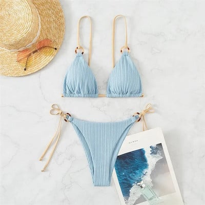 Szexi zsinóros fűzős mikroháromszög bikini szett Mini tangák fürdőruhák női fürdőruhák fürdőruha Bikini Tanga Mujer bikini úszás