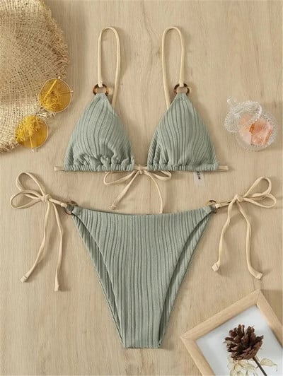 Szexi zsinóros fűzős mikroháromszög bikini szett Mini tangák fürdőruhák női fürdőruhák fürdőruha Bikini Tanga Mujer bikini úszás