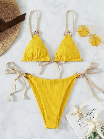 Szexi zsinóros fűzős mikroháromszög bikini szett Mini tangák fürdőruhák női fürdőruhák fürdőruha Bikini Tanga Mujer bikini úszás