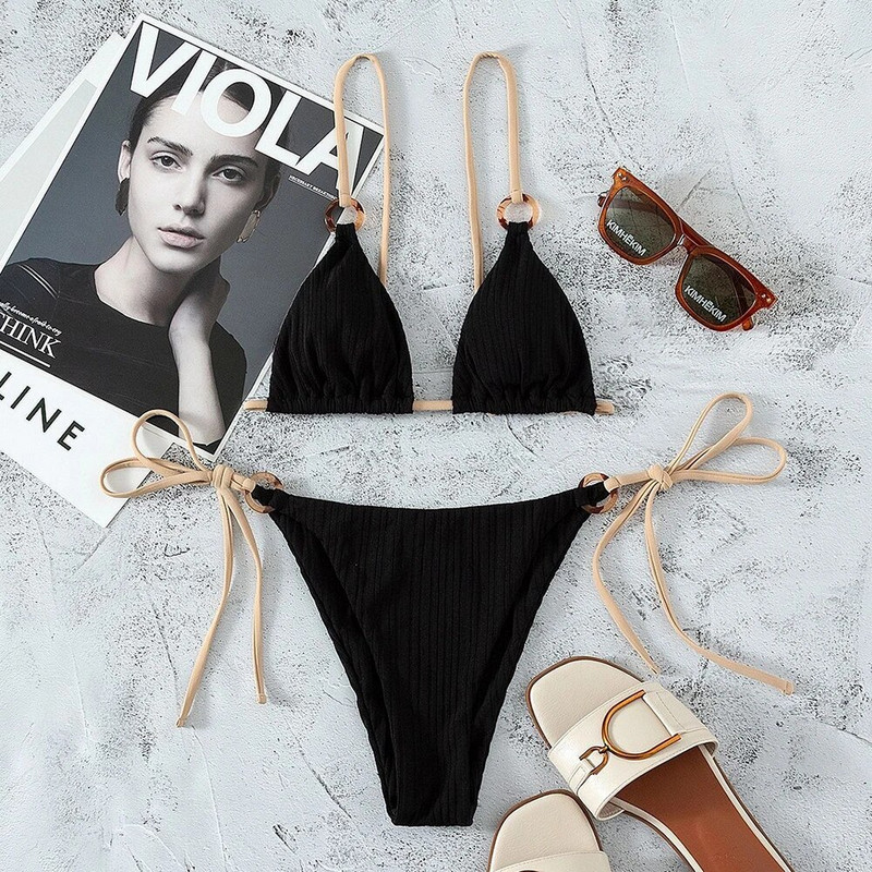 Szexi zsinóros fűzős mikroháromszög bikini szett Mini tangák fürdőruhák női fürdőruhák fürdőruha Bikini Tanga Mujer bikini úszás